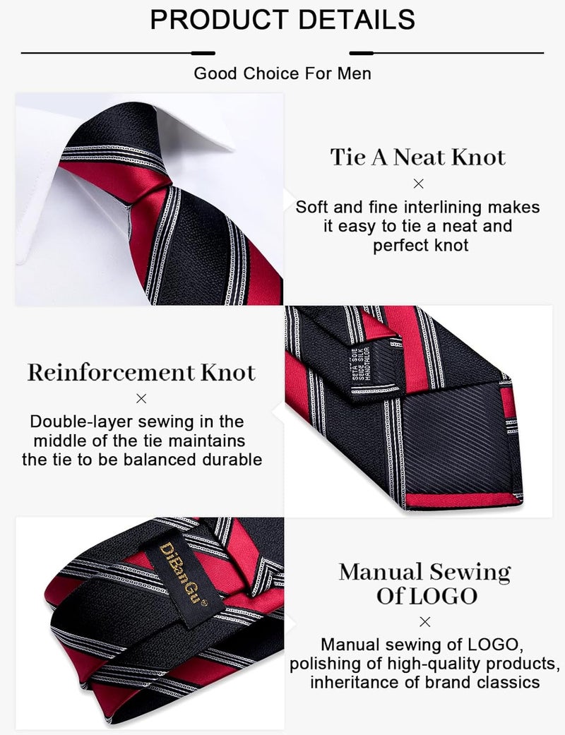 DiBanGu Mens Striped Tie Silk Woven Necktie and Pocket Square Cufflinks Tie Clip Set Wedding Business Formal Gift Tie for Men - Image 5